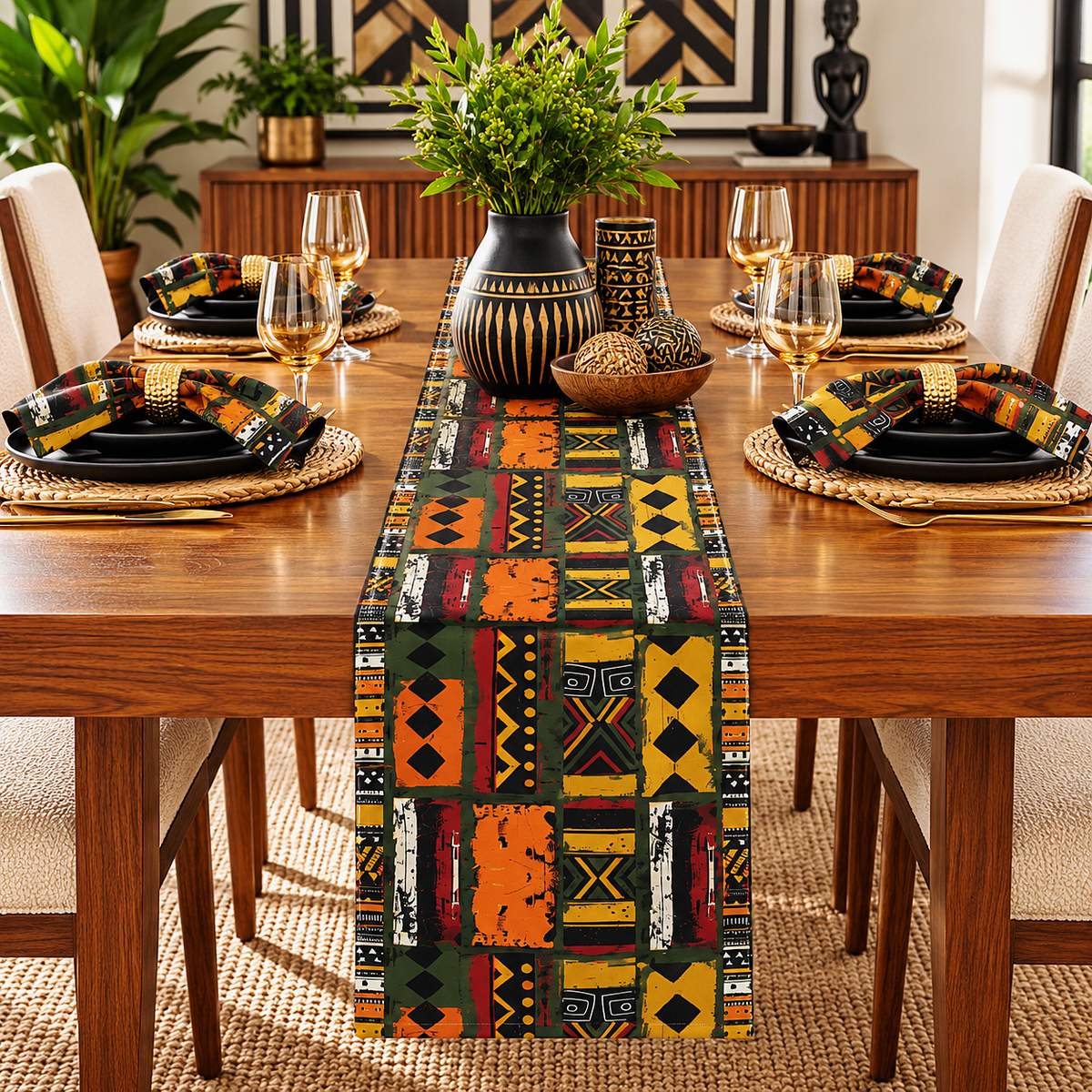 African Art Tribal Print Cloth Napkins Set of 4