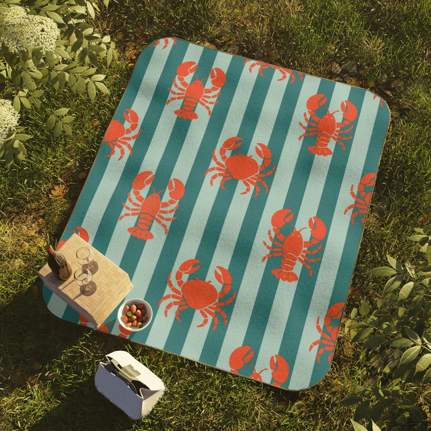 Lobster Striped Picnic Blanket