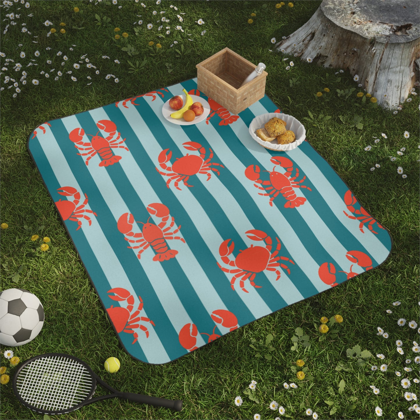 Lobster Striped Picnic Blanket