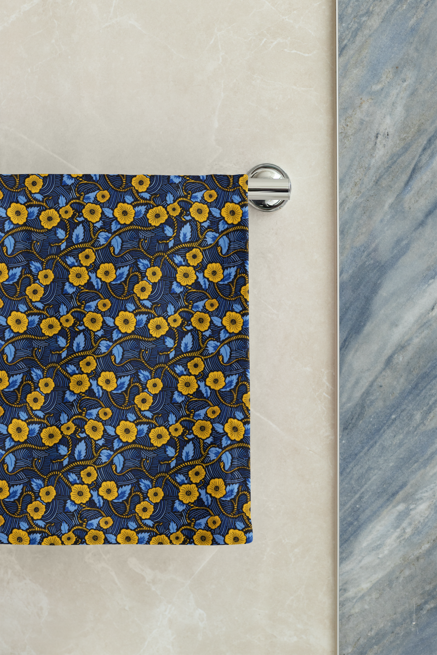 Royal Blue Floral Pattern Hand Towel