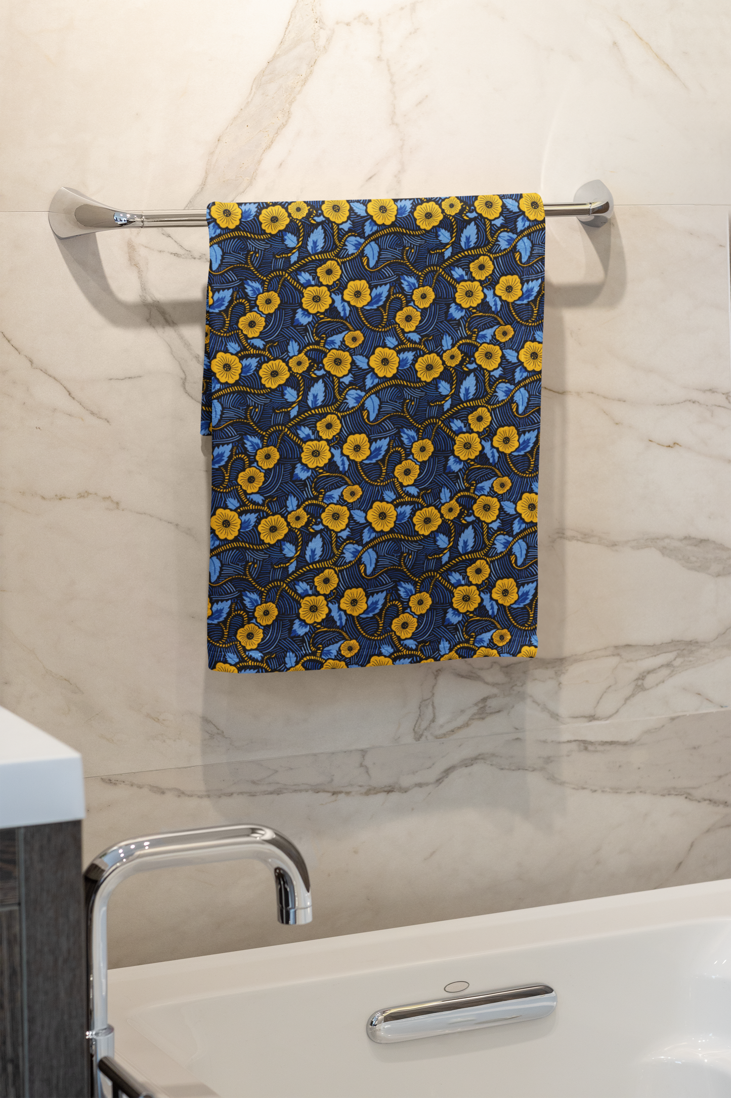 Royal Blue Floral Pattern Hand Towel
