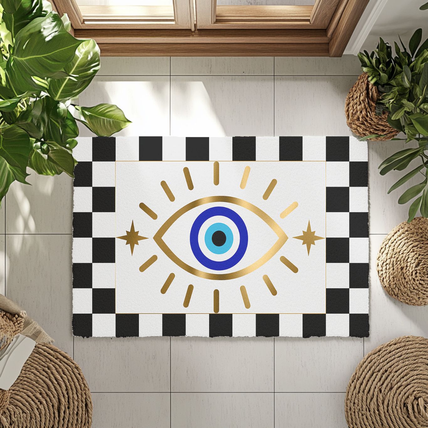 Checkered Evil Eye Doormat