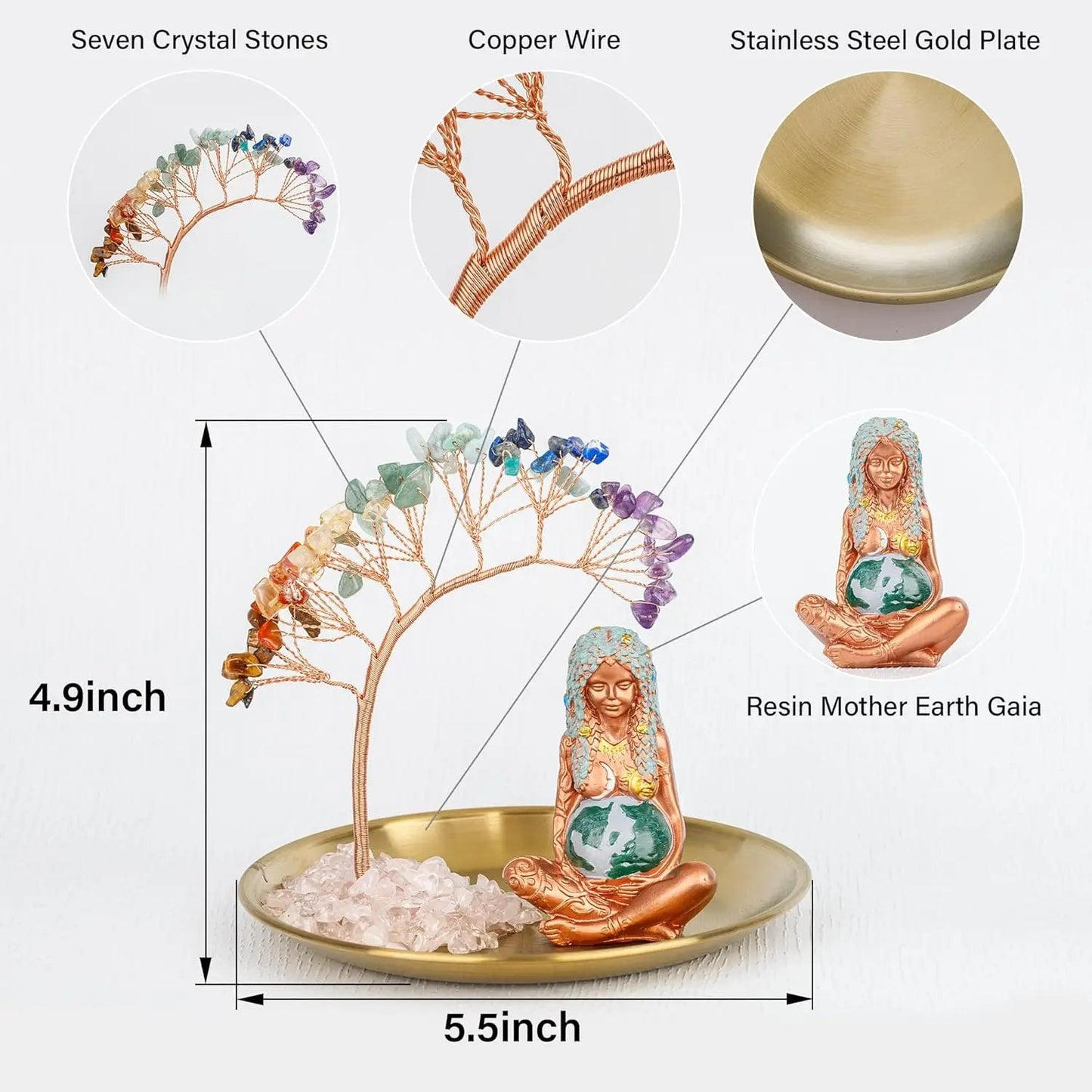 7 Chakra Healing Crystals Tree Gaia Tray - SANKTUARI DECOR