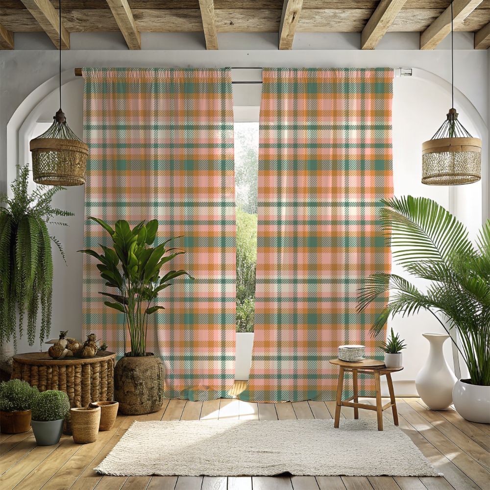 Pastel Tartan Plaid Window Curtains