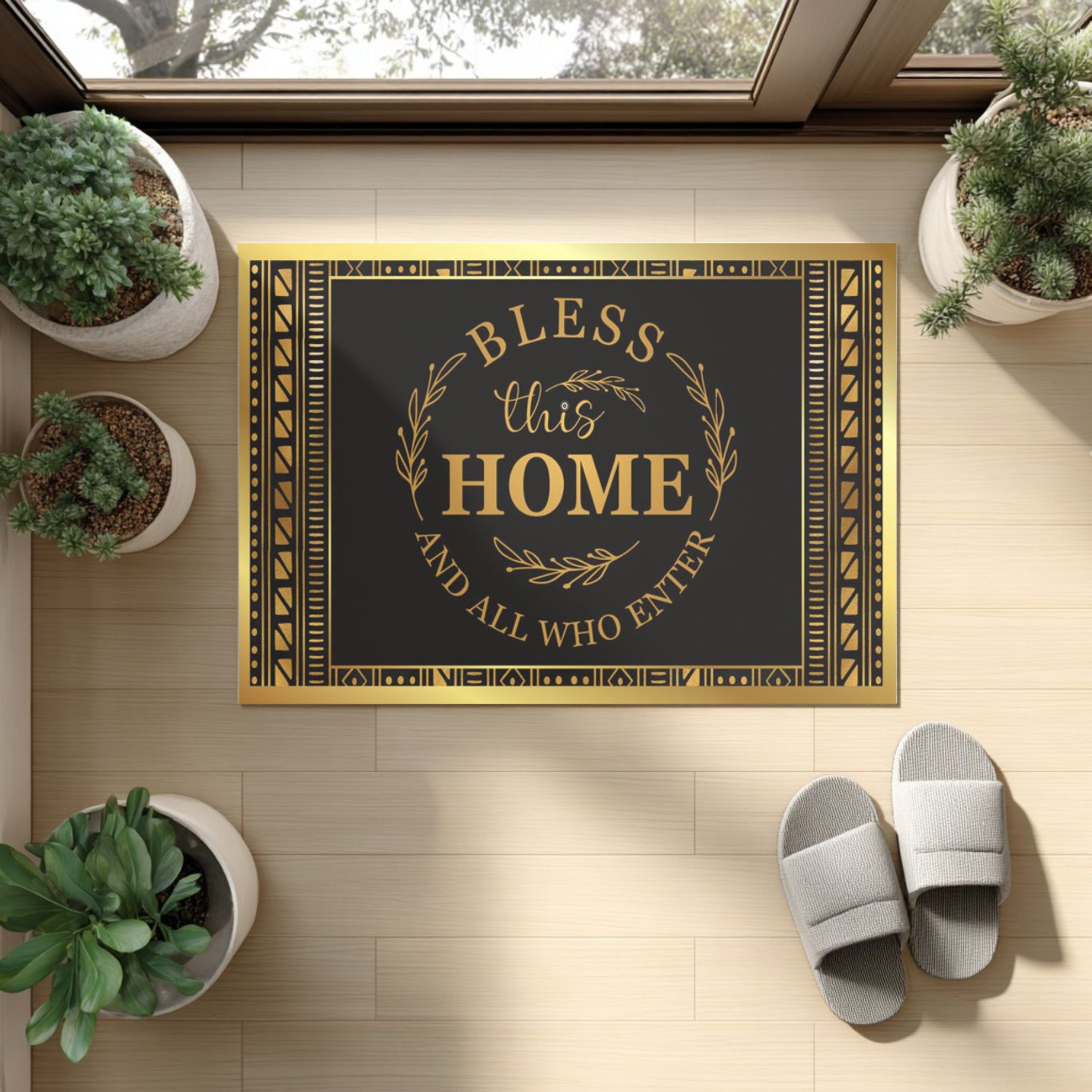 Black and gold mudcloth doormat outdoor