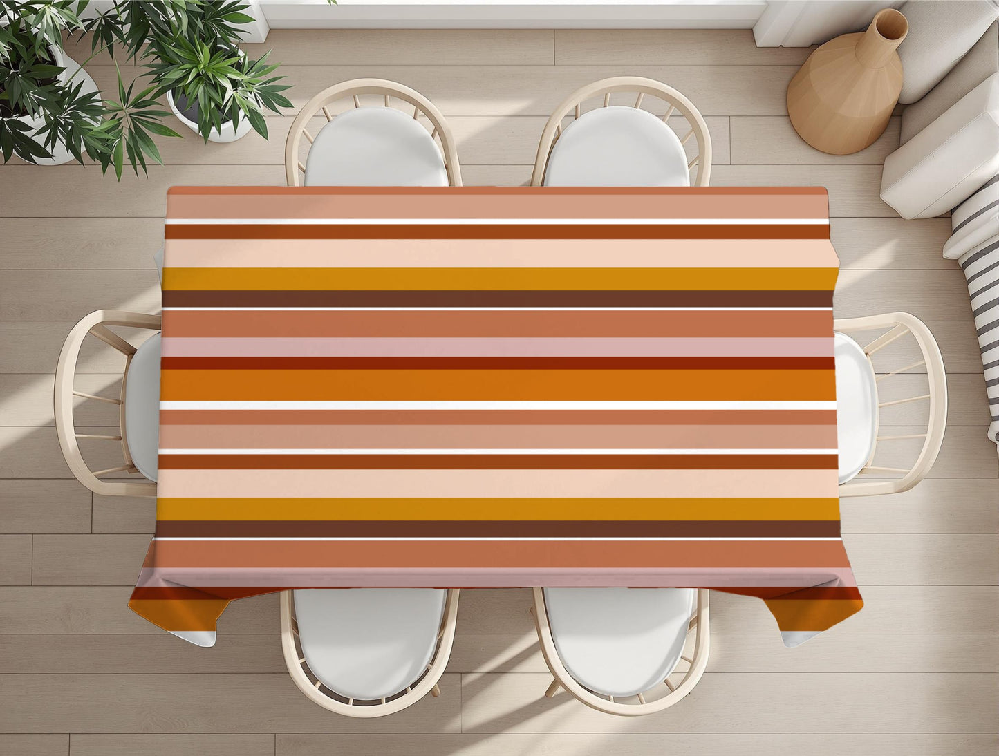 Boho tribal pattern tablecloth in modern kitchen