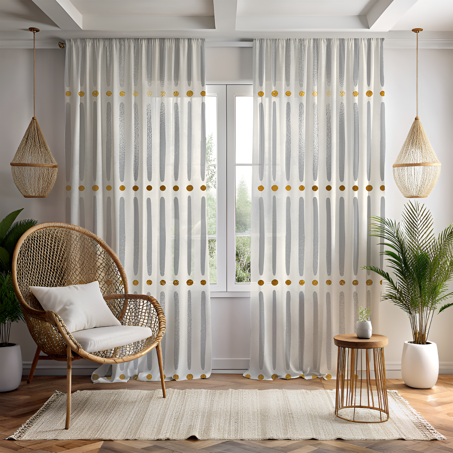 Dotted in Gold Window Curtains-Mudcloth Pattern-Sanktuari Decor