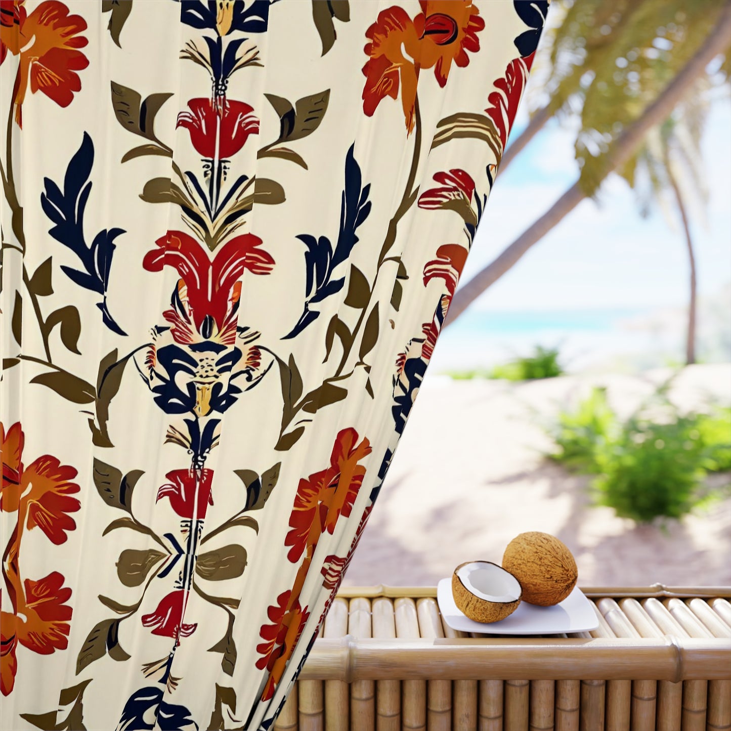 Floral Toile Pattern Window Curtain