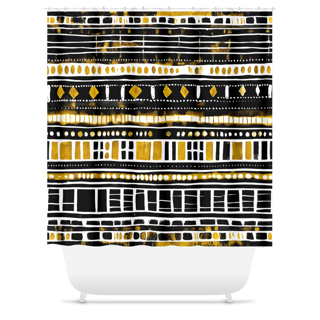 Gold & Black Mudcloth Shower Curtain-Sanktuari Decor