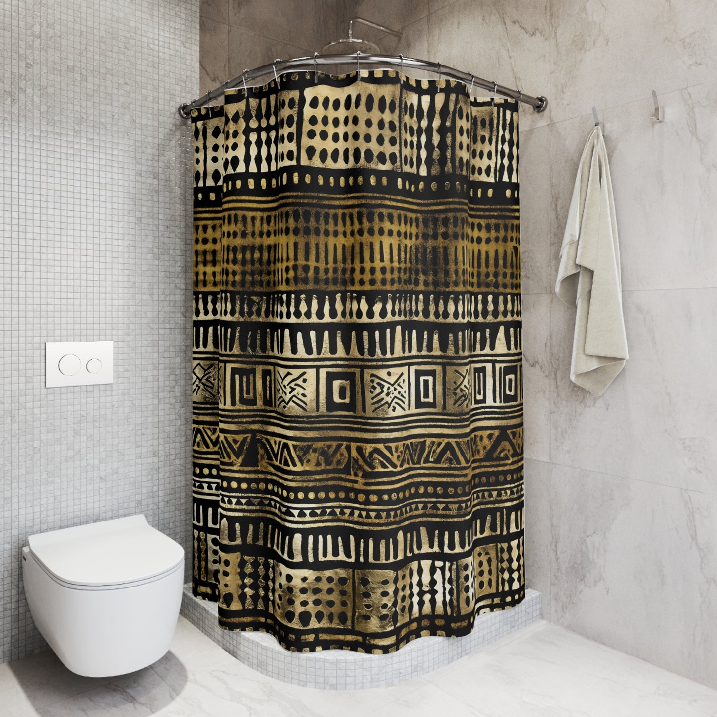 Metallic Gold Mudcloth Shower Curtain-Sanktuari Decor