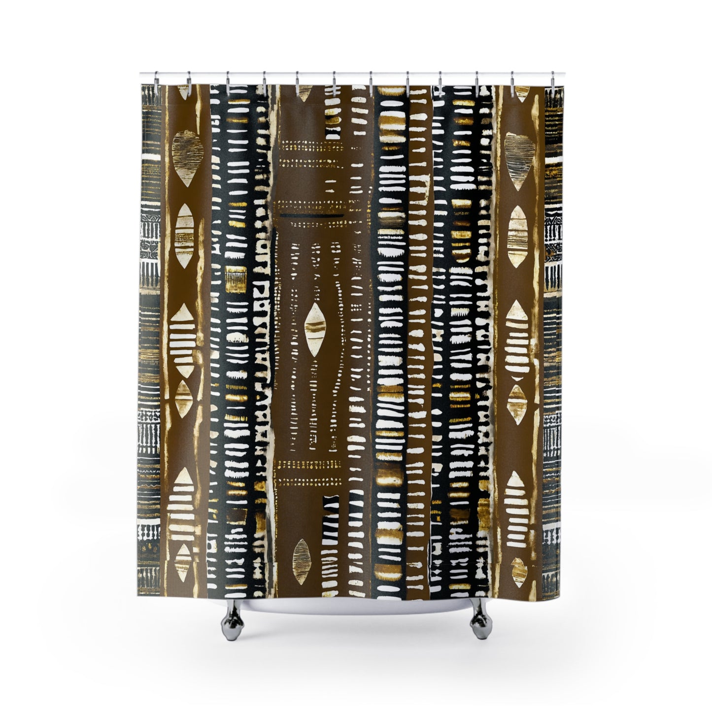 Shower curtain with tribal pattern on a white background