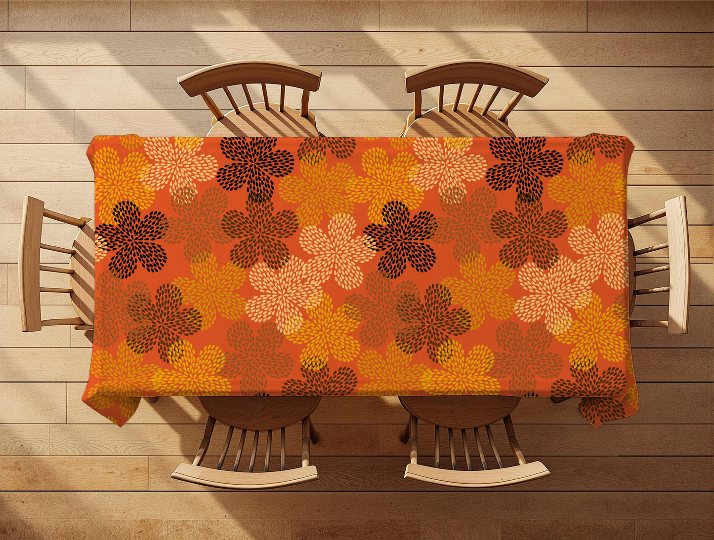 Earth tone African table cover with geometric patterns