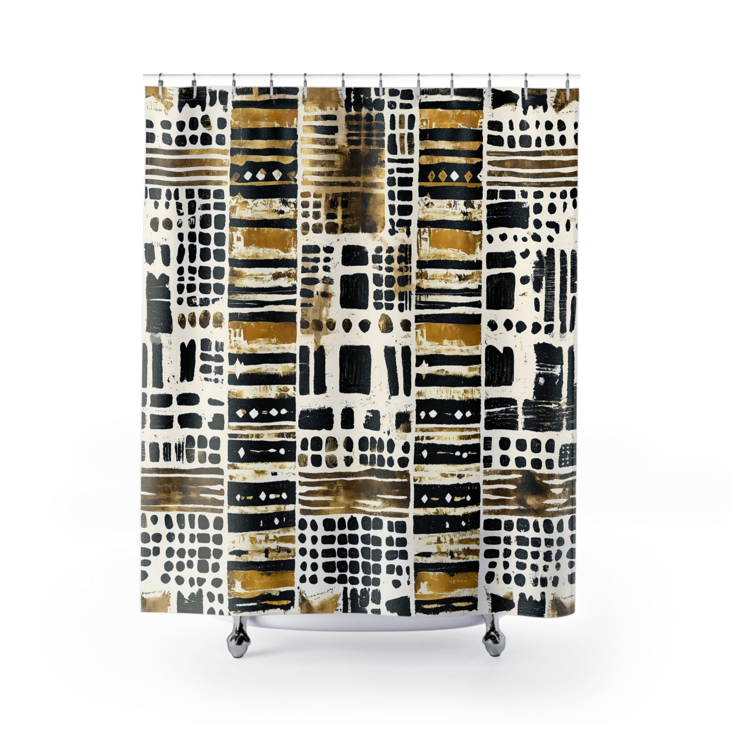 Shower curtain with abstract pattern on a white background