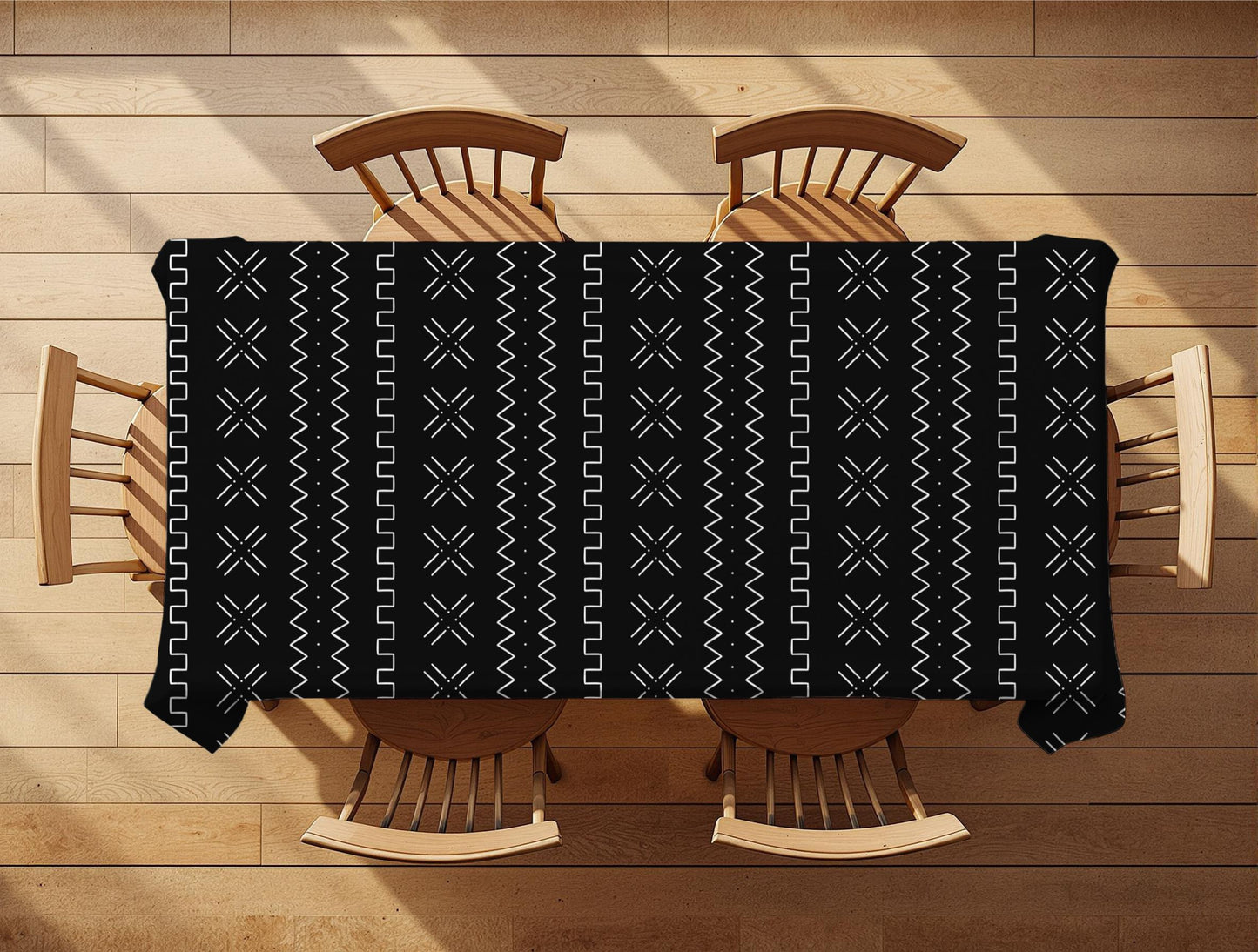 Earth tone African table cover with geometric patterns