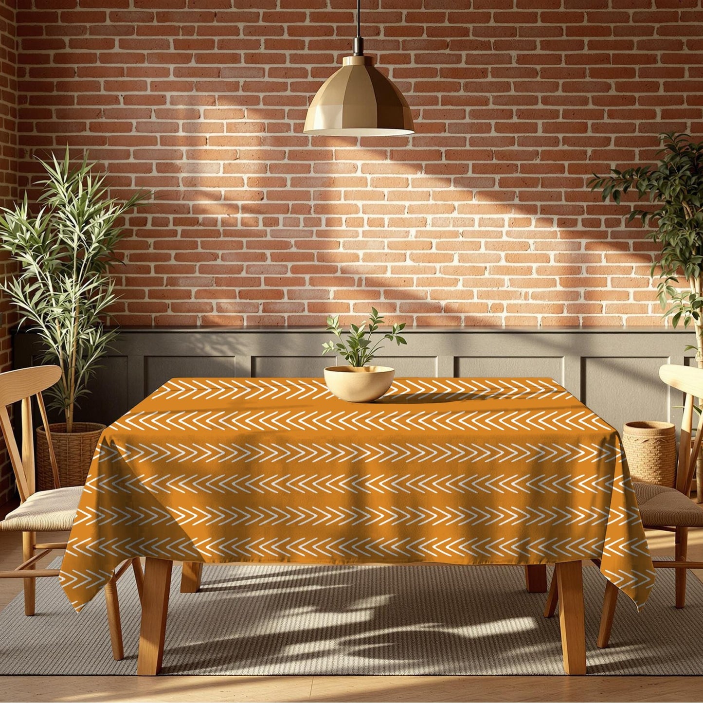Earth tone African table cover with geometric patterns