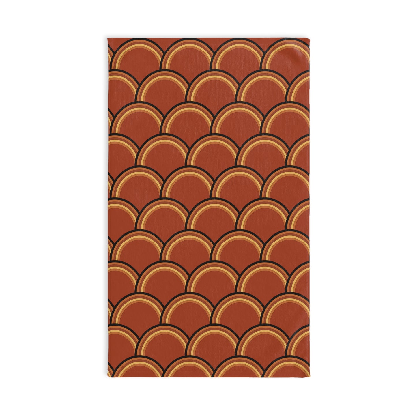 Boho Towel with a brown and orange geometric pattern on a white background