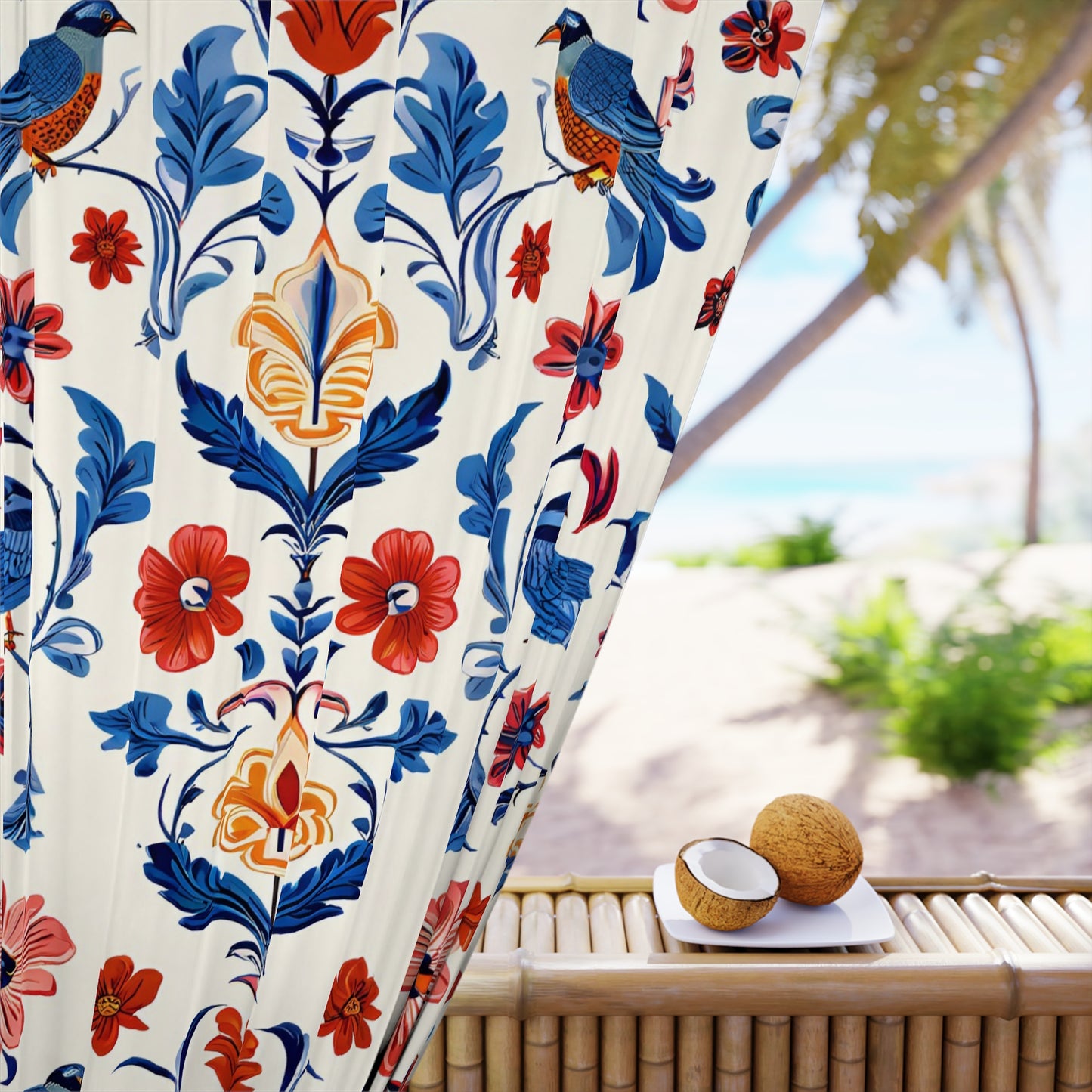 Toile Bird Curtain Panels-Sanktuari Decor