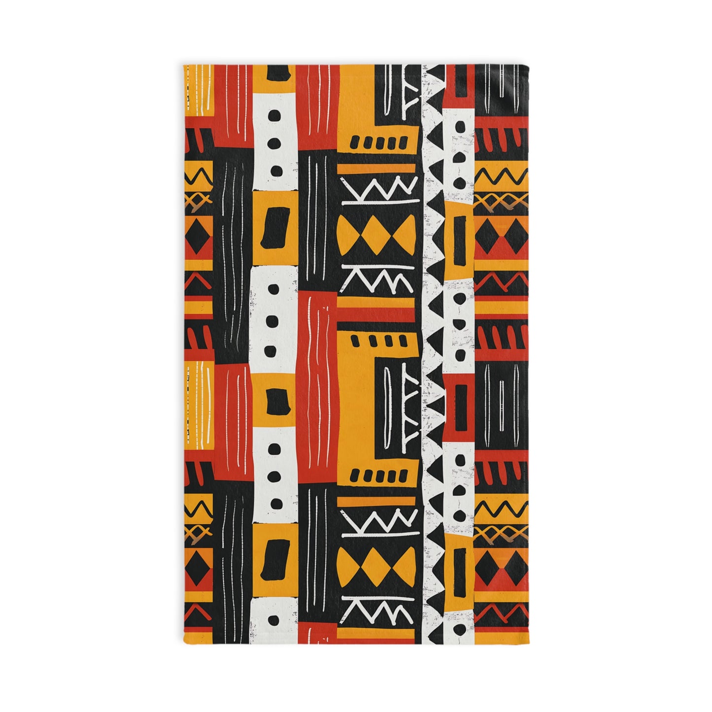 decorative hand towel with tribal design on a white background
