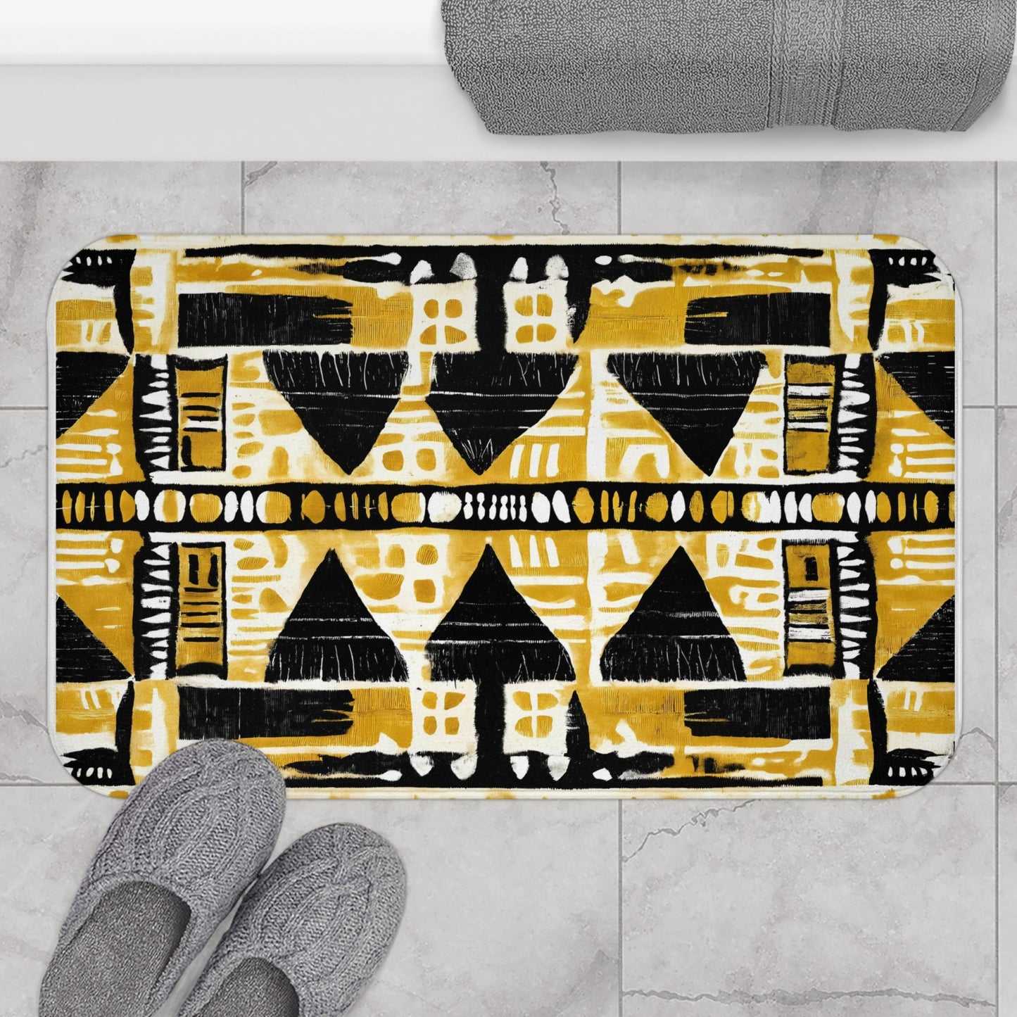 Black & Yellow Mudcloth Bath Mat - SANKTUARI DECOR