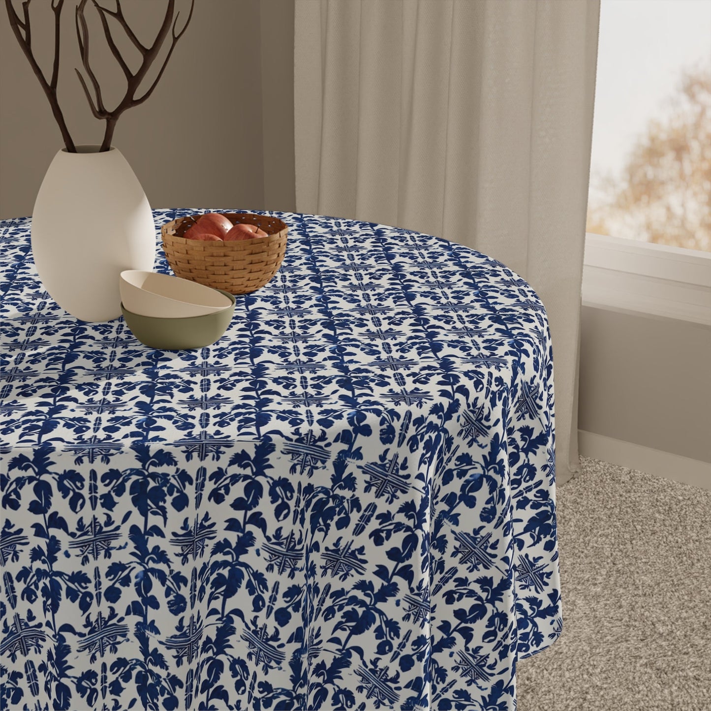 Blue Toile African Mudcloth Tablecloth - SANKTUARI DECOR