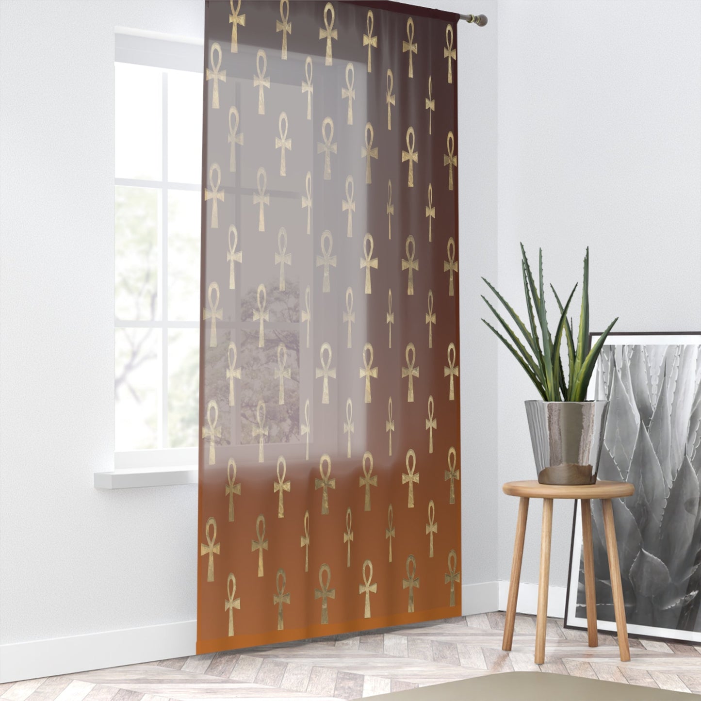 Egyptian Cross Window Curtains - Brown - SANKTUARI DECOR