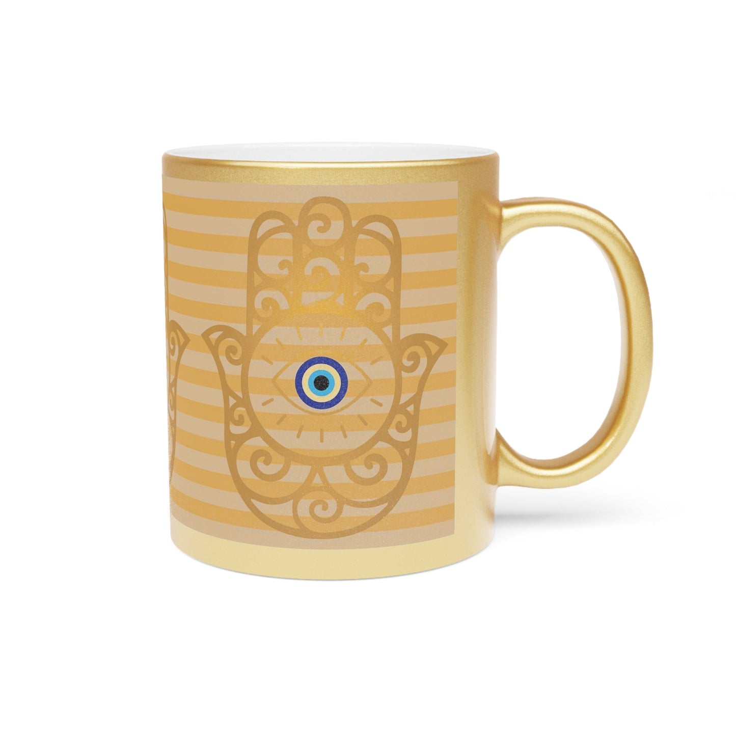 Gold Metallic Mug — Hamsa Hand with Evil Eye Accent - SANKTUARI DECOR