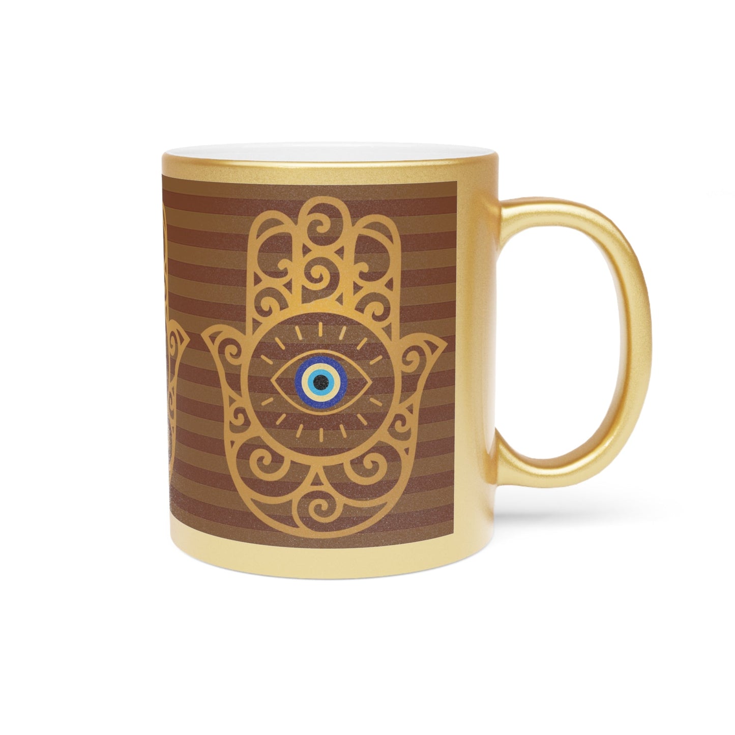 Gold Metallic Mug — Hamsa Hand with Evil Eye Spiritual Protection Design - SANKTUARI DECOR