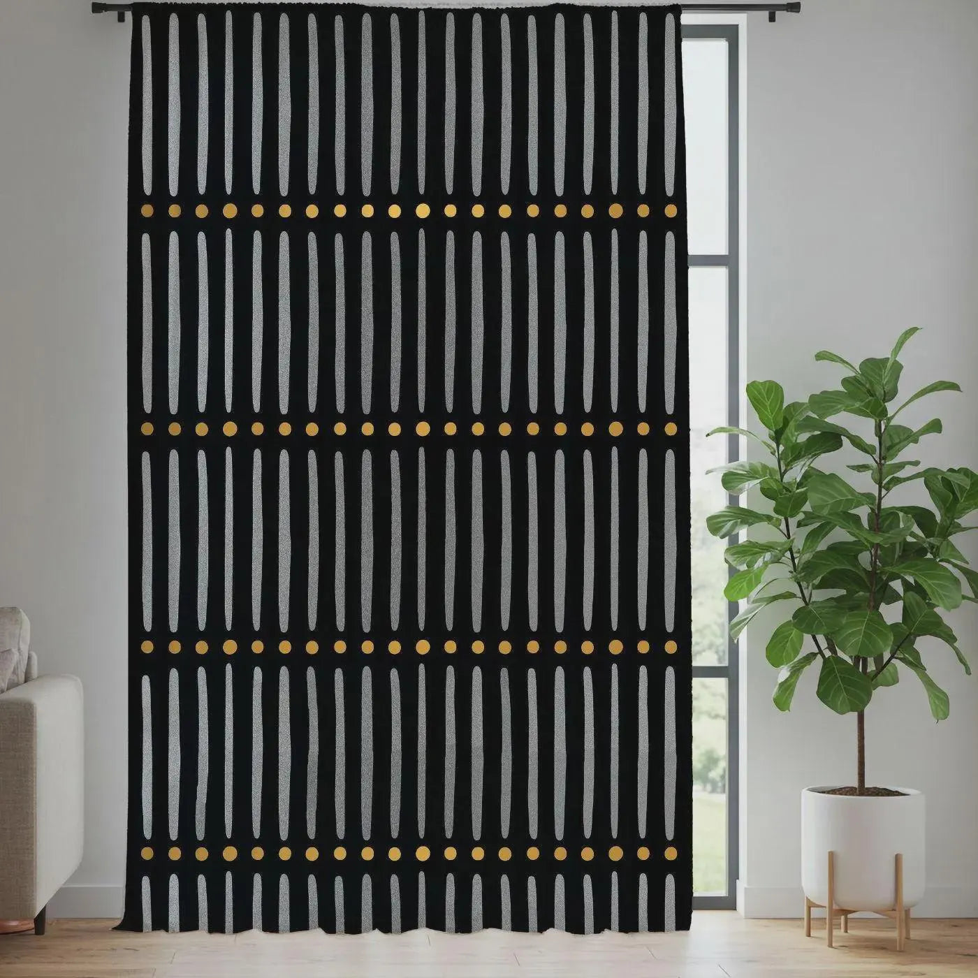 Cortinas para ventana con puntos dorados