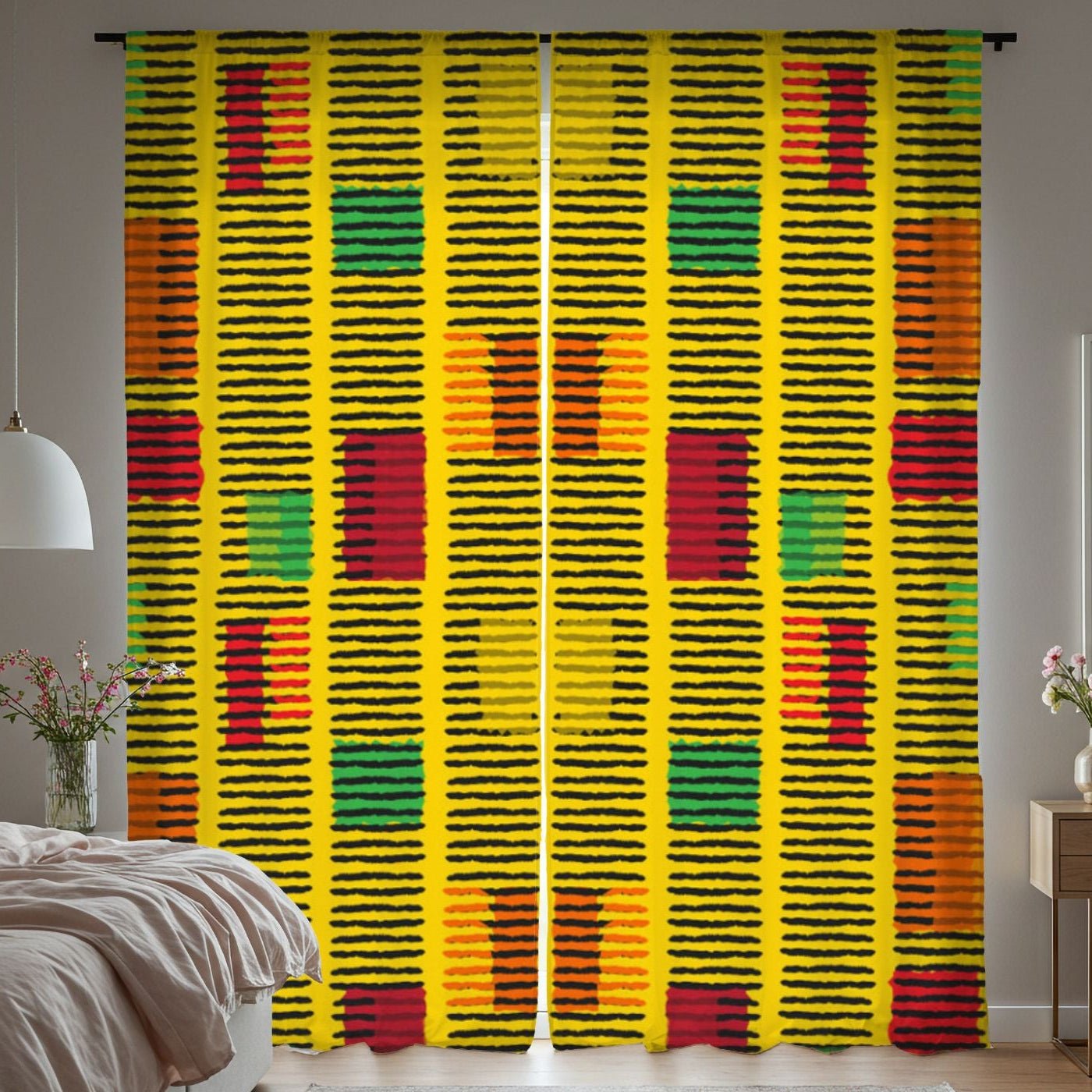 Kente Pattern Window Curtains - SANKTUARI DECOR
