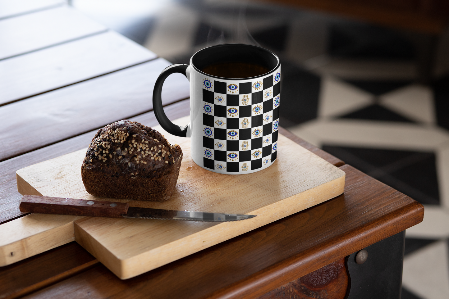 Evil Eye Checkered Accent Coffee Mug