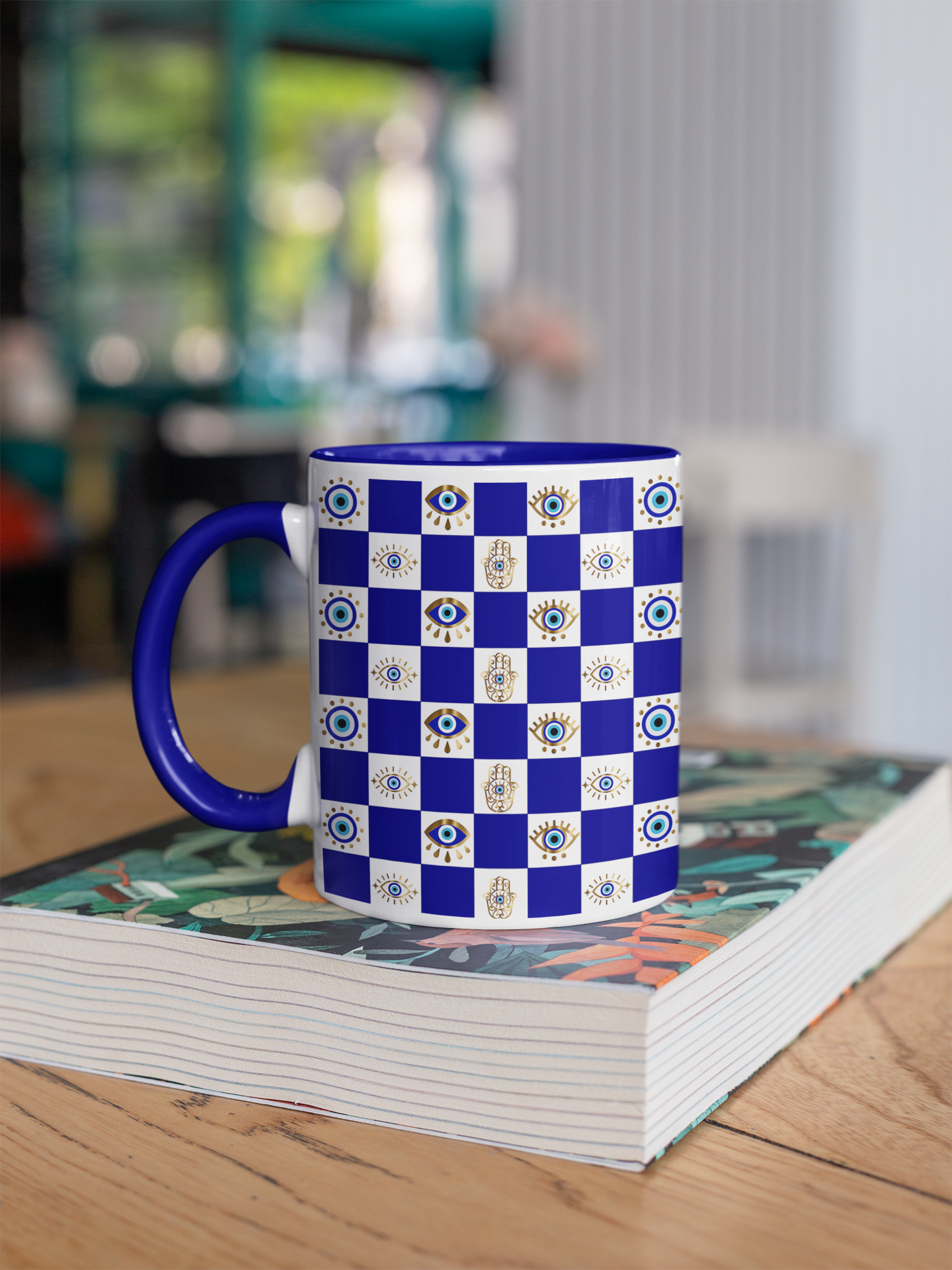 Evil Eye Checkered Accent Coffee Mug