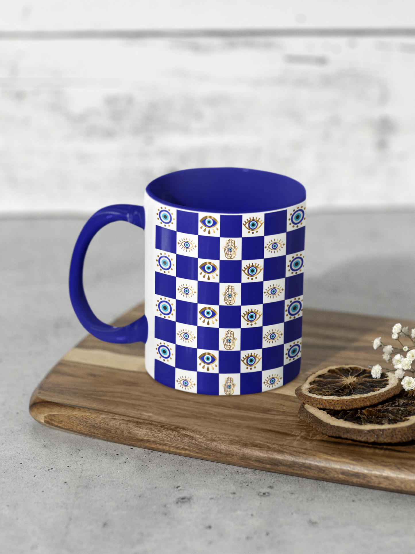 Evil Eye Checkered Accent Coffee Mug