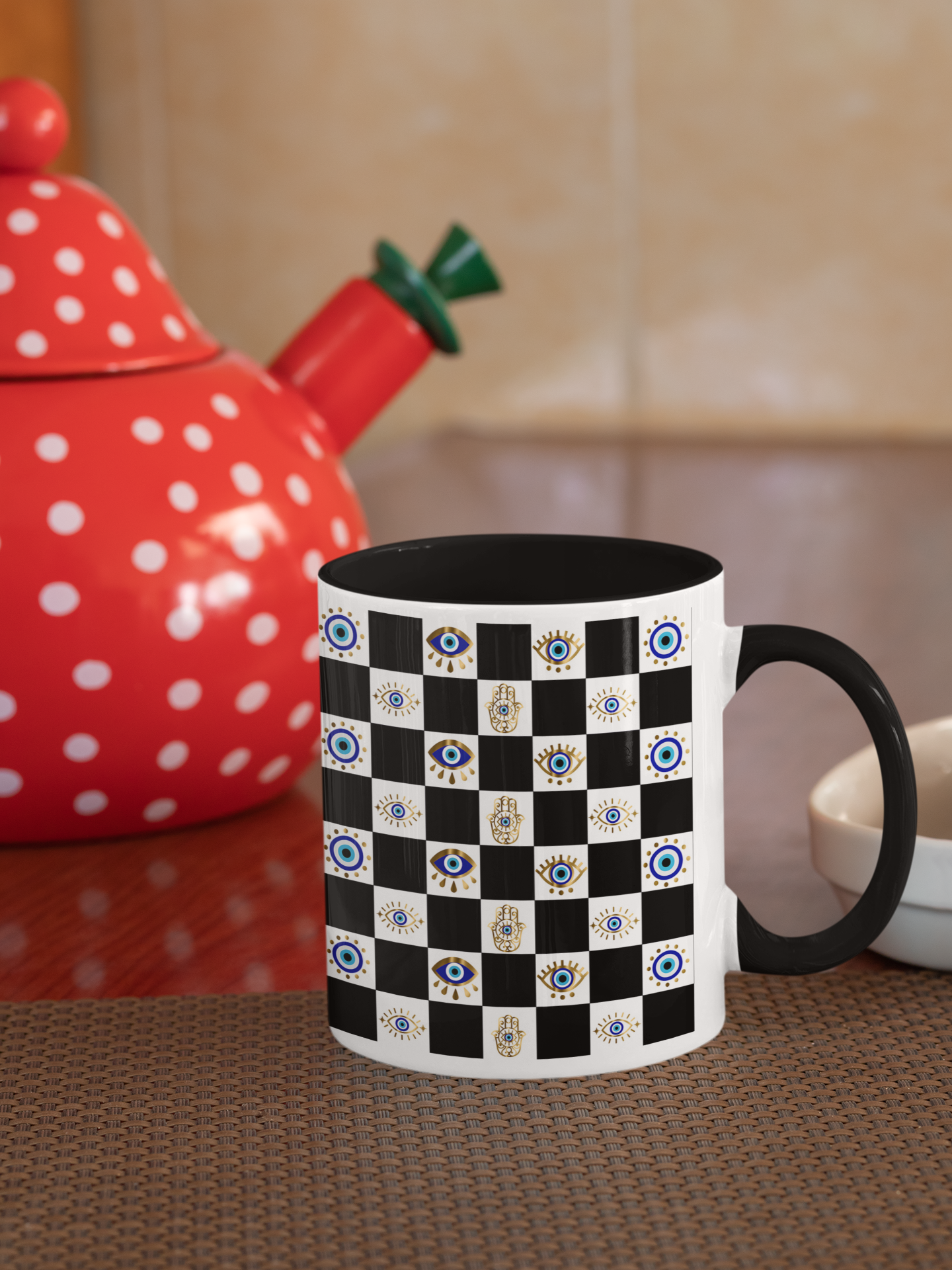 Evil Eye Checkered Accent Coffee Mug