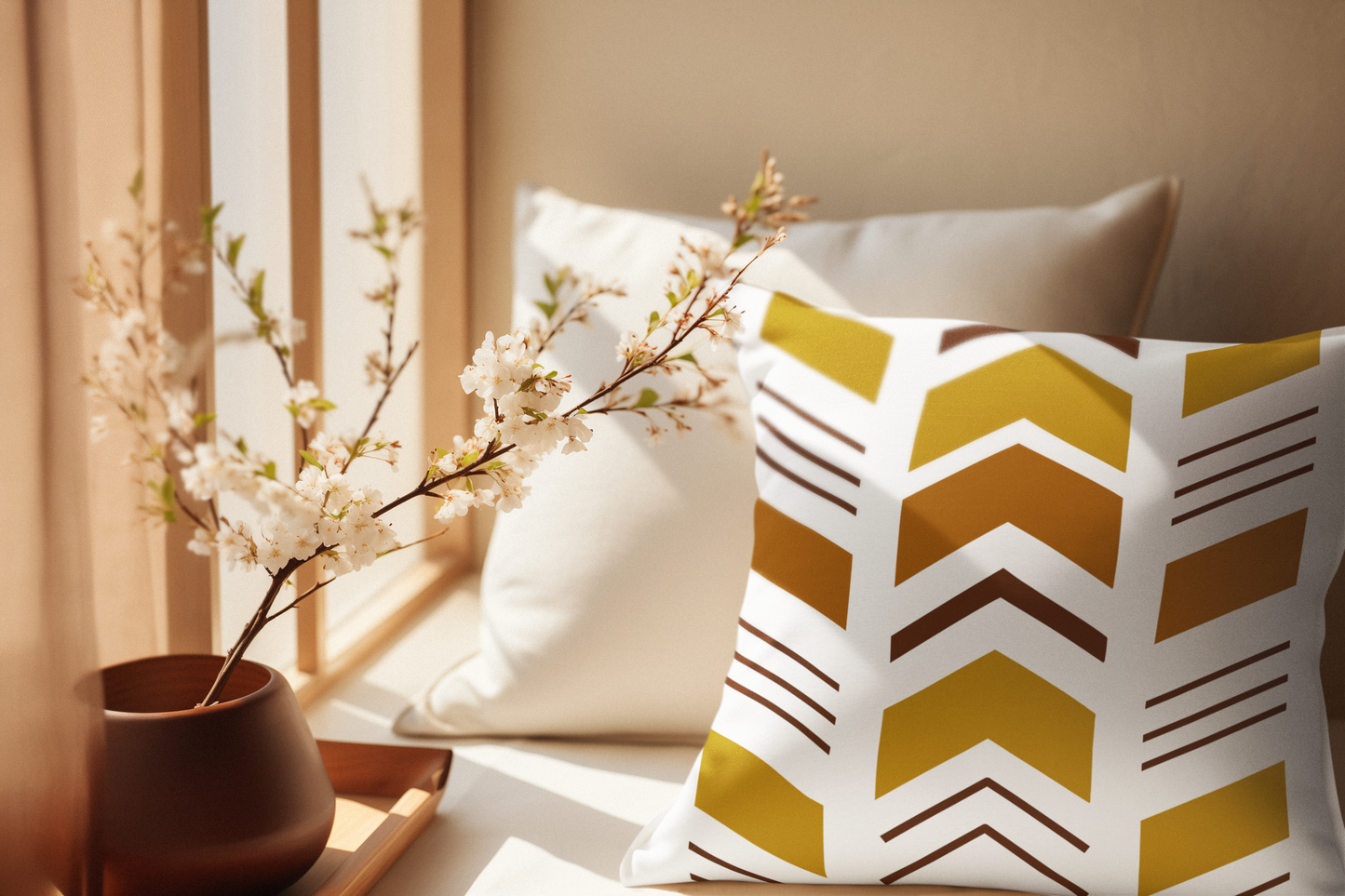 African Geometric Throw Pillow-White