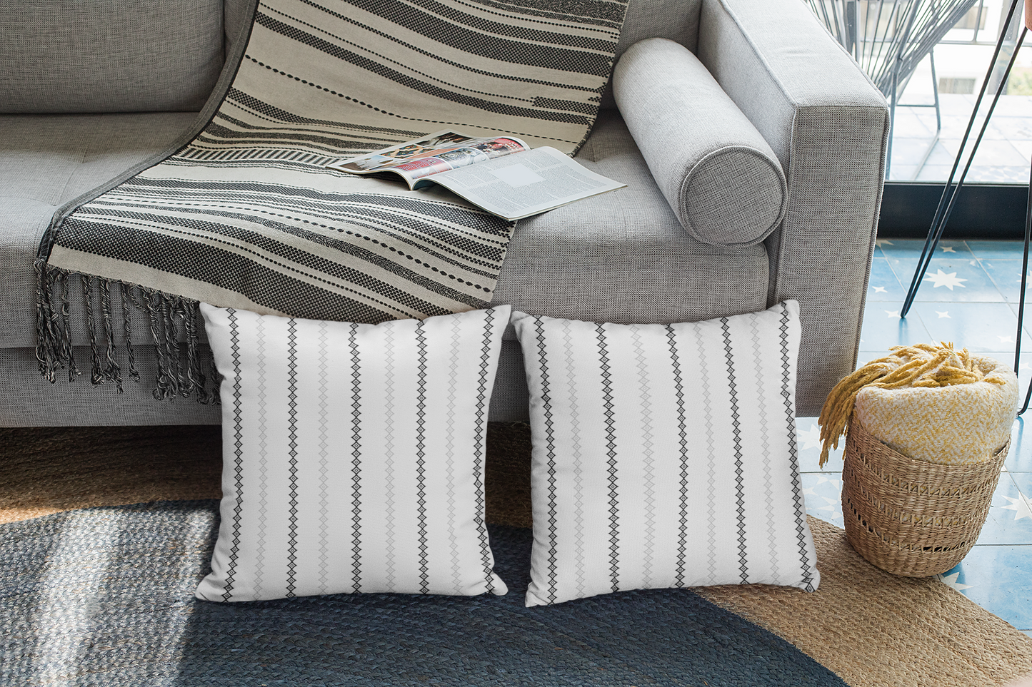 White Mudcloth Print Throw Pillow Cover