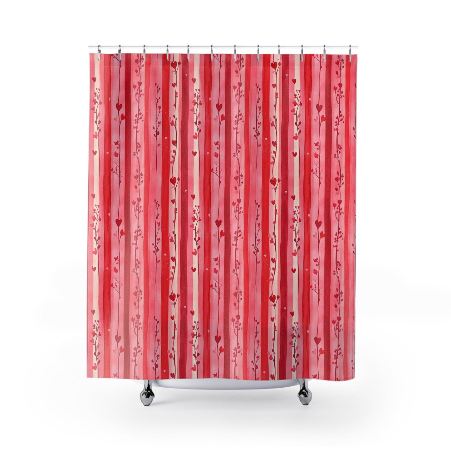 Pink Hearts Striped Floral Shower Curtains - SANKTUARI DECOR