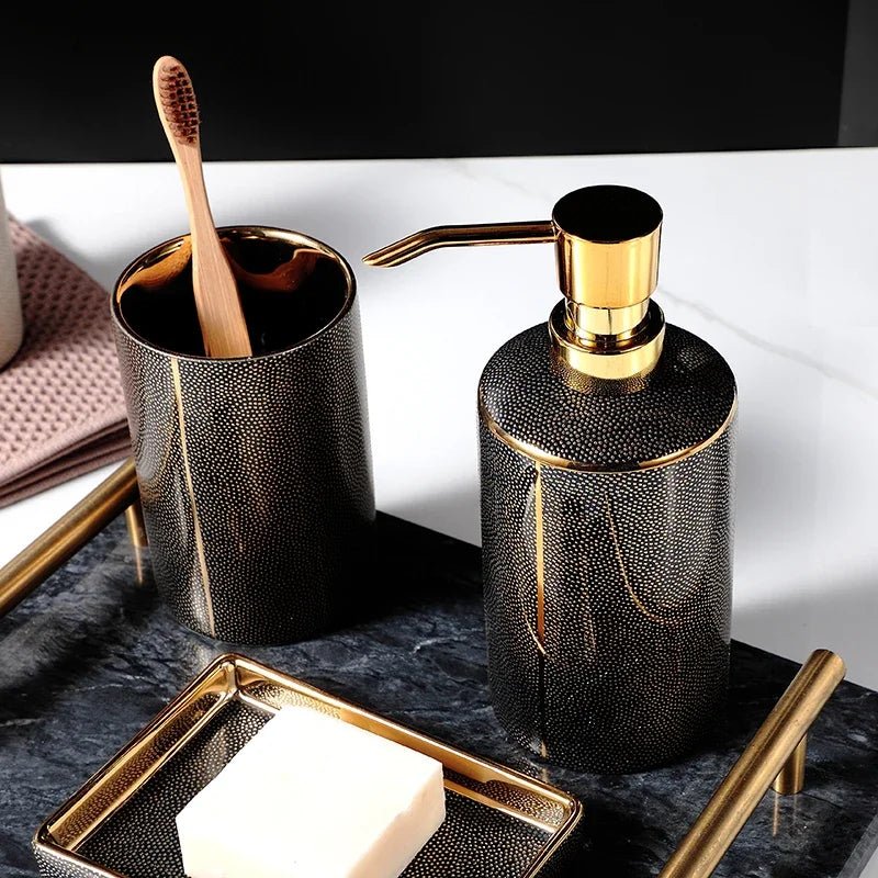 Shimmering Gold Bathroom Accessory Set - SANKTUARI DECOR