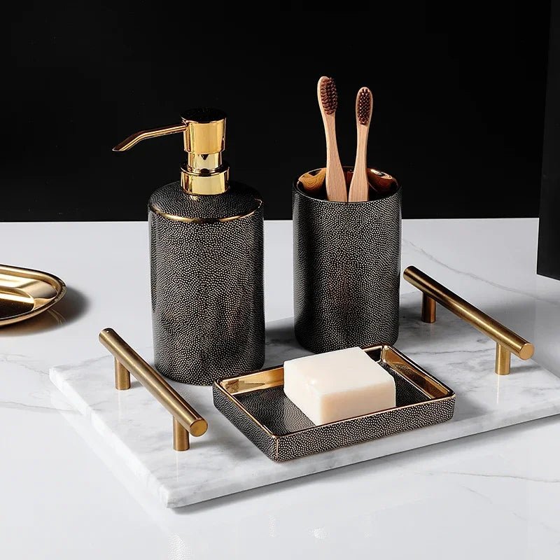 Shimmering Gold Bathroom Accessory Set - SANKTUARI DECOR