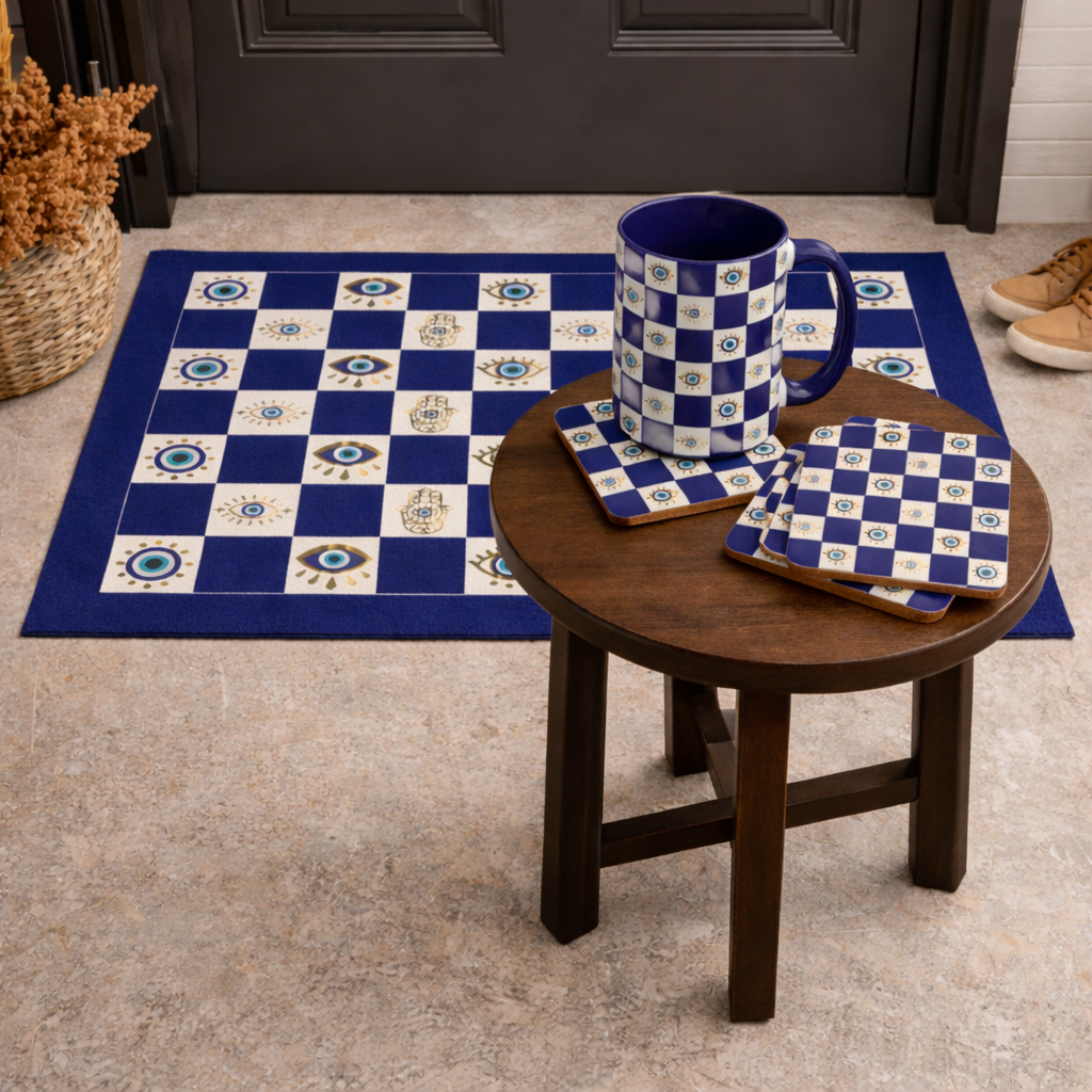 Spiritual Morning Protection Set | Evil Eye Doormat Mug Coaster Bundle