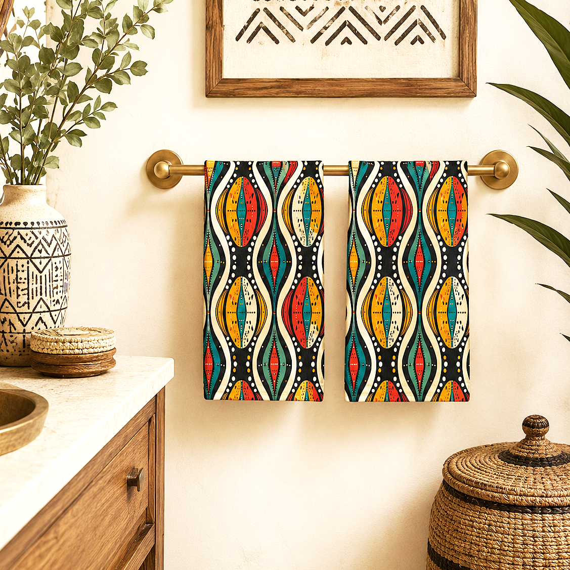 Toalla con estampado de tela de barro tribal
