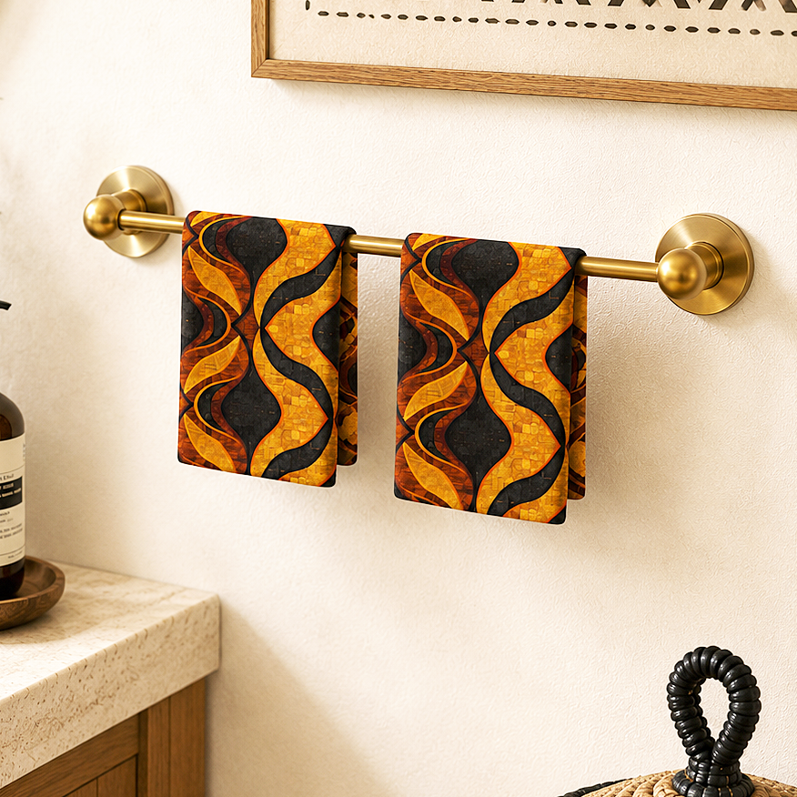 Toalla de mano Mudcloth negra y dorada