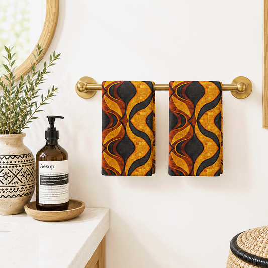 Toalla de mano Mudcloth negra y dorada
