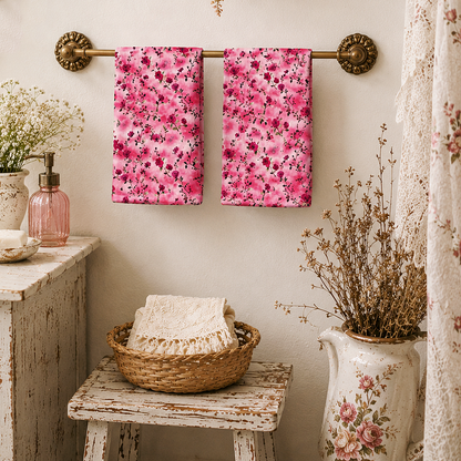 Pink Rose Floral Hand Towel
