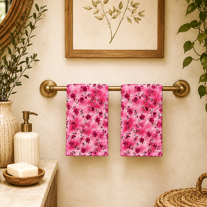 Pink Rose Floral Hand Towel