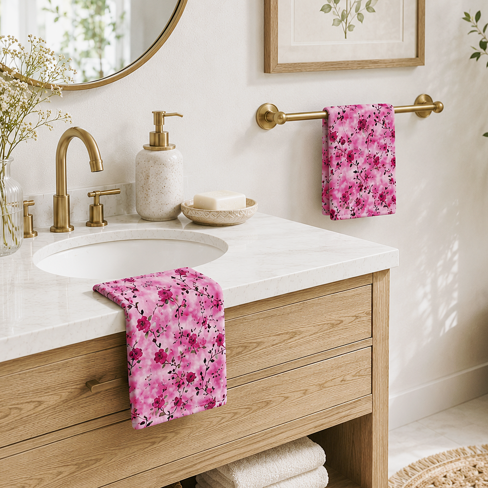 Pink Rose Floral Hand Towel