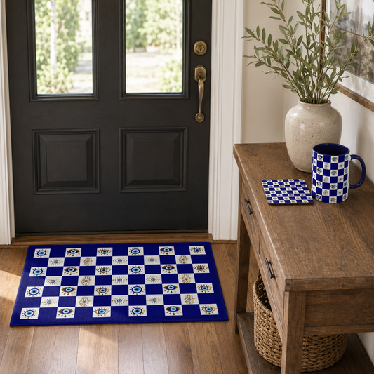 Spiritual Morning Protection Set | Evil Eye Doormat Mug Coaster Bundle