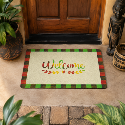 Welcome Kente Doormat | African Entryway Rug | Cultural Home Decor Accent