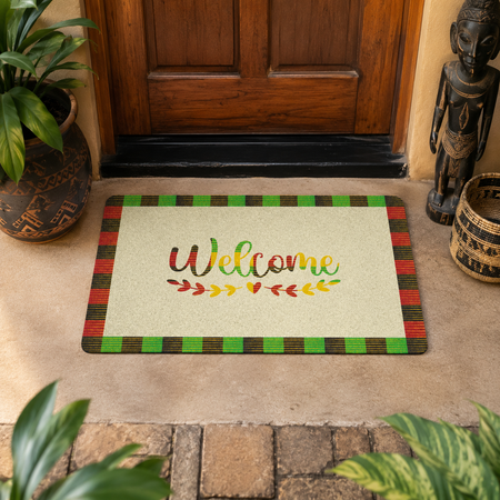 Welcome Kente Doormat | African Entryway Rug | Cultural Home Decor Accent