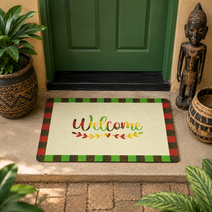 Welcome Kente Doormat | African Entryway Rug | Cultural Home Decor Accent