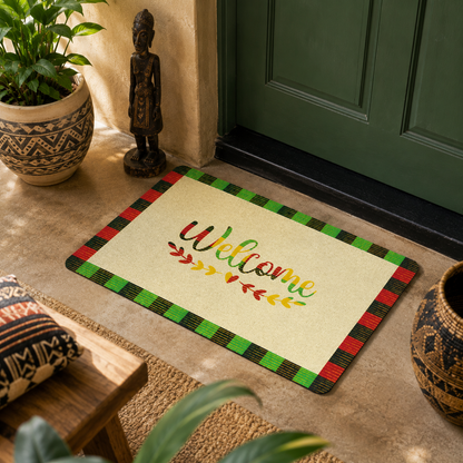 Welcome Kente Doormat | African Entryway Rug | Cultural Home Decor Accent